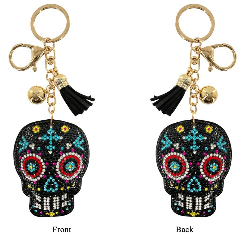Sugar Blue Skull Double Sided Rhinestones Keychain Charm for Purse and Backpack
